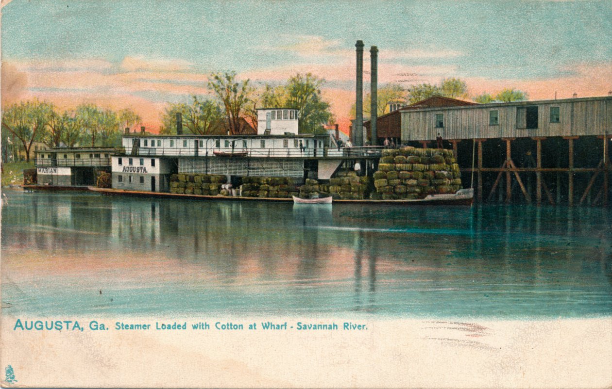Höyrylaiva täynnä puuvillaa laiturilla, Savannah River, Augusta, Georgia, 1908 tekijältä Unbekannt