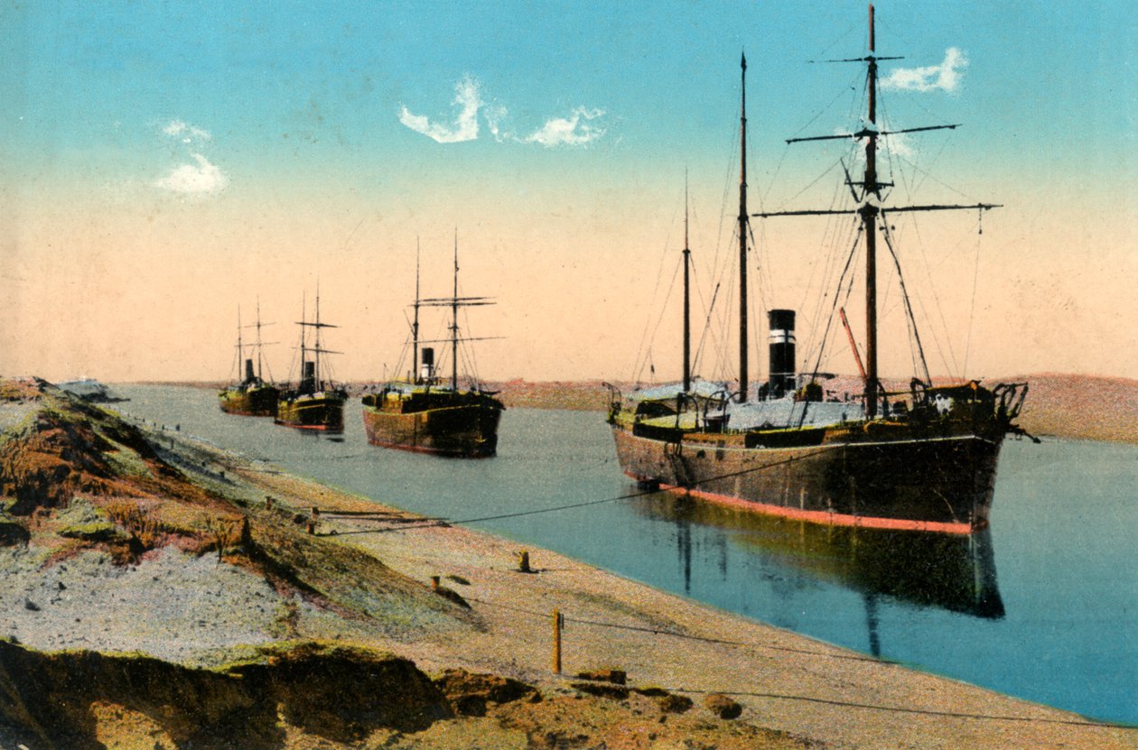 Suezin kanavan läpi kulkevat höyrylaivat, Egypti, 1900-luku tekijältä Unbekannt