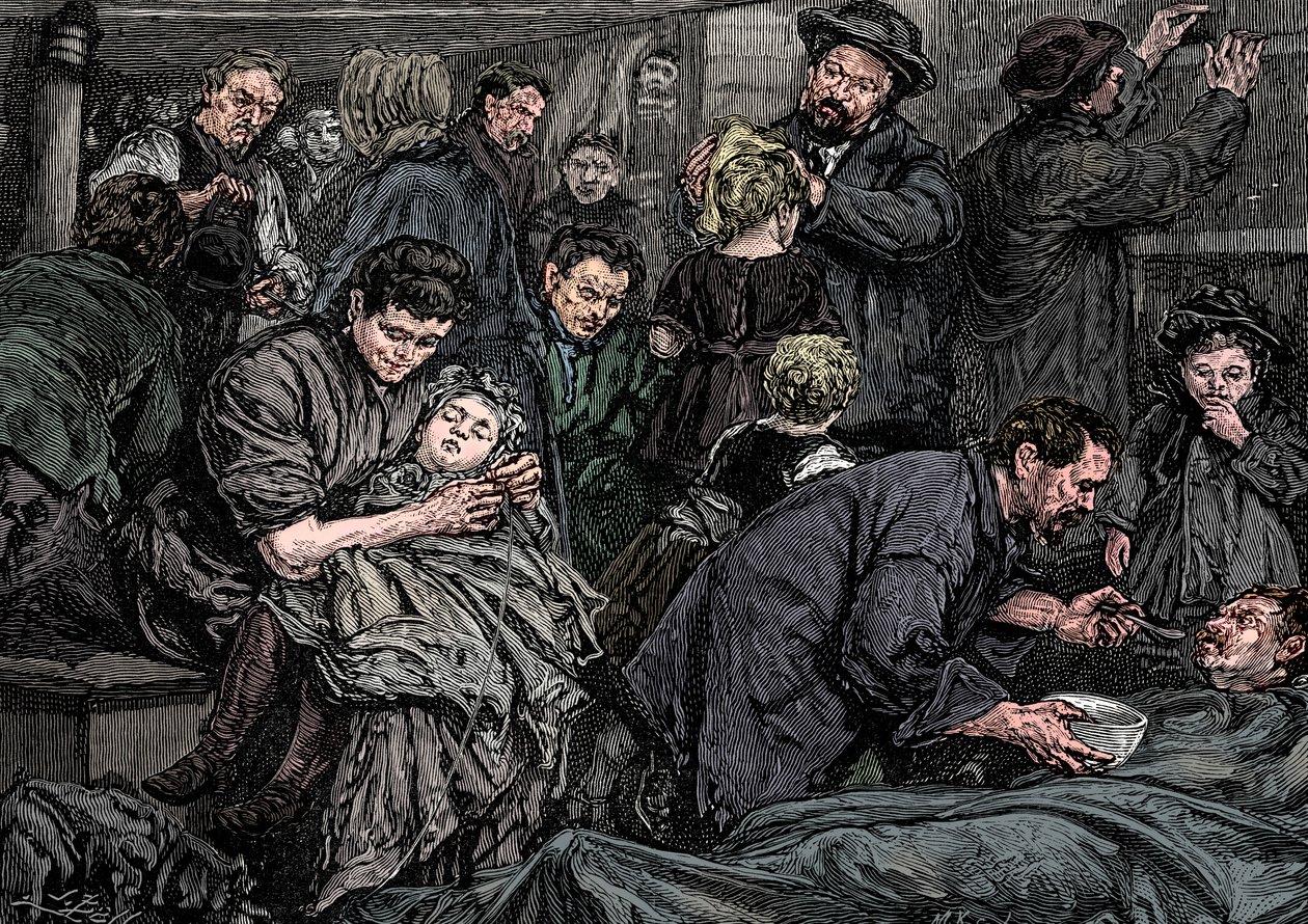 Ohjaa matkustajia Atlantin höyrylaivalla, joka on matkalla Amerikkaan, c1850 tekijältä Unbekannt