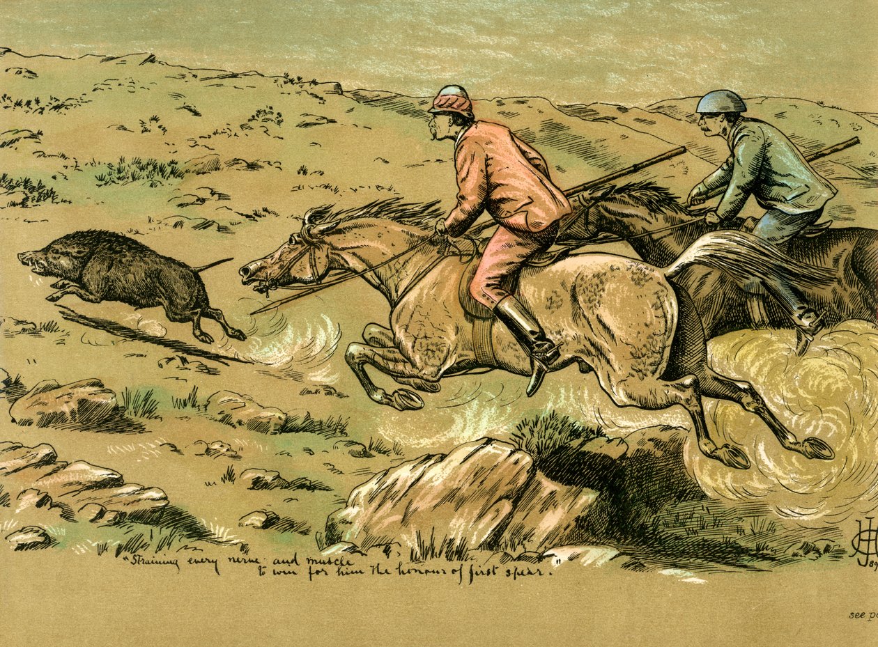 Jokaisen hermon ja lihaksen rasittaminen voittaakseen hänelle ensimmäisen keihään kunnian, 1800-luvun loppu tekijältä Unbekannt