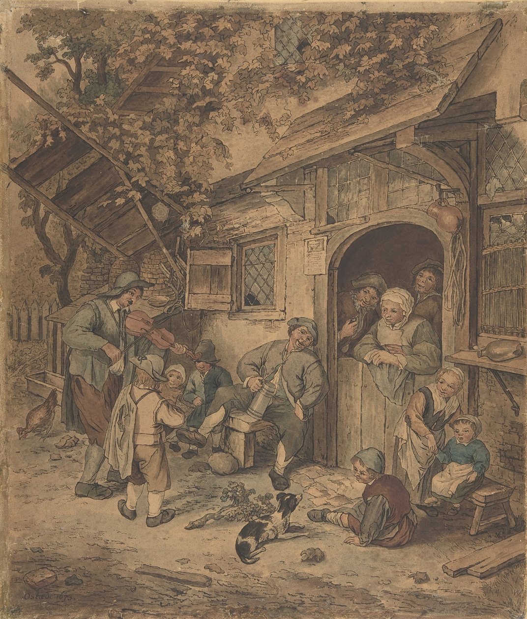 Kävelevä viulisti Ale-talon ovella, 1625-85. tekijältä Unbekannt