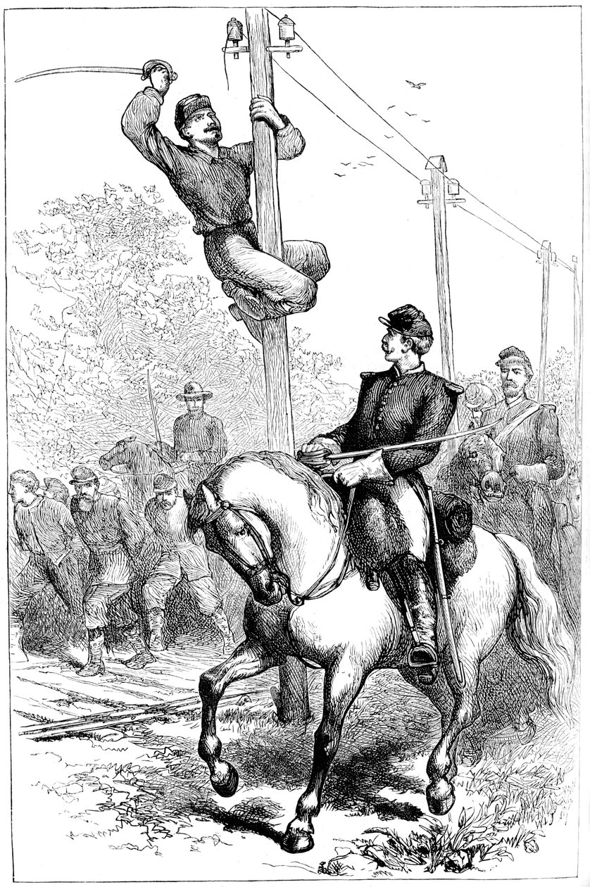 Stuartsin ratsuväki leikkaa lennätinjohtoja, Amerikan sisällissota, c1861-1864 c1880 tekijältä Unbekannt