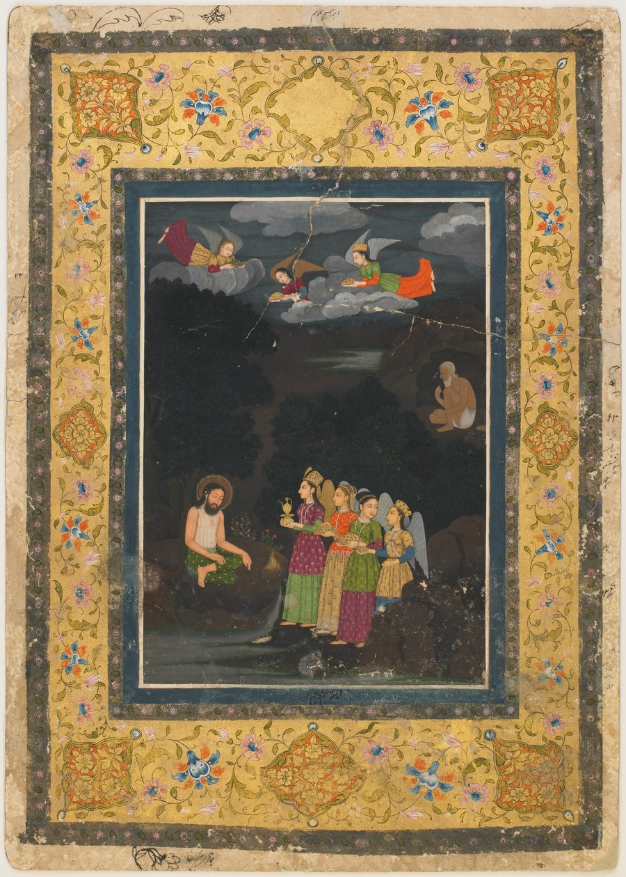 Enkelit vierailevat Balkhin sulttaani Ibrahim ibn Adhamilla, 1700-luvun alku. tekijältä Unbekannt