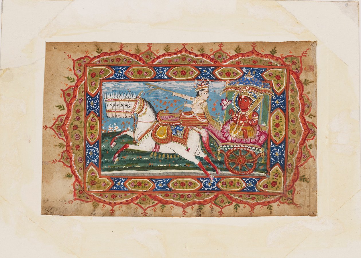 Surya, aurinkojumala, seitsemän hevosen vetämissä vaunuissa, 1800-luvun alku tekijältä Unbekannt