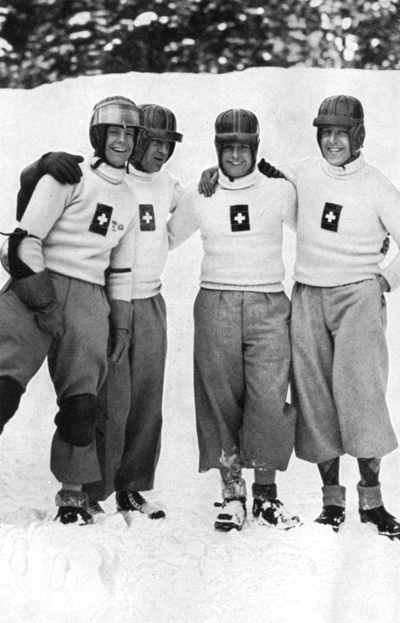 Sveitsin neljän miehen rattikelkkajoukkue, talviolympialaiset, Garmisch-Partenkirchen, Saksa, 1936 tekijältä Unbekannt
