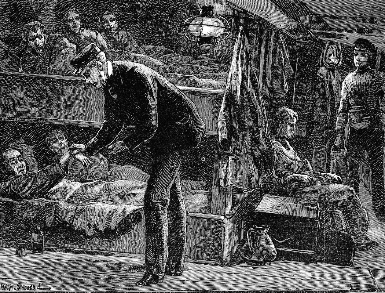 Sairaan irlantilaisen siirtolaisen pulssin mittaaminen laivalla, 1840-luku c1890 tekijältä Unbekannt