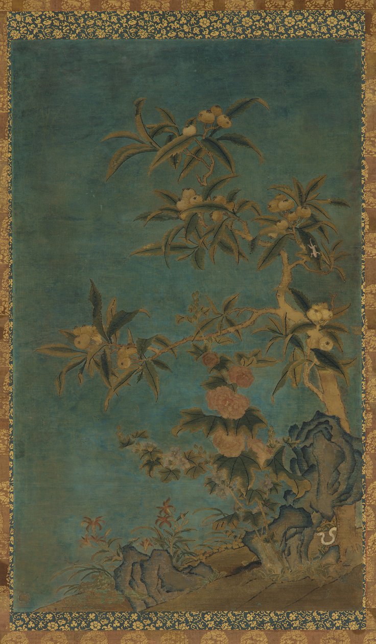 Kuvakudos: hedelmäpuut ja hollyhocks, Ming-dynastia, 1368-1644. tekijältä Unbekannt