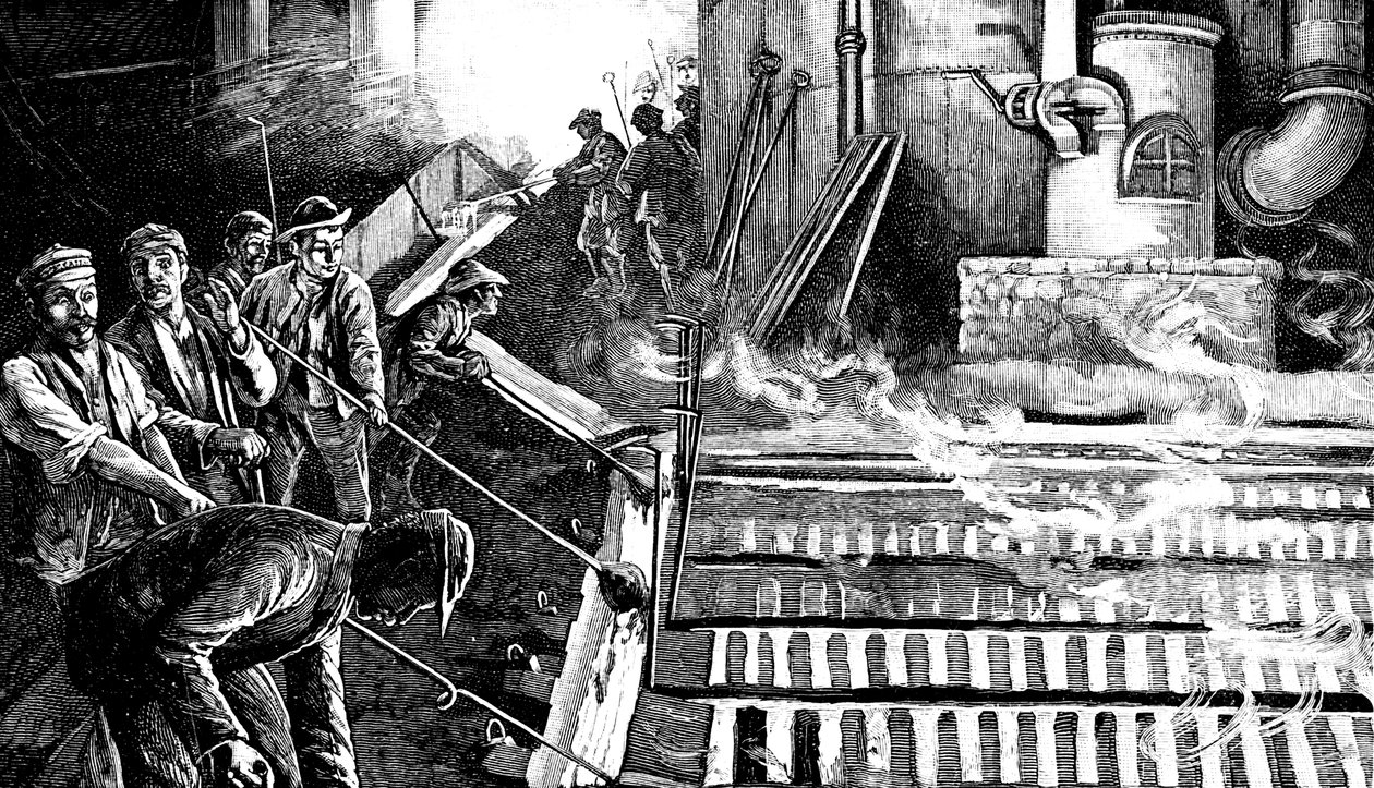 Masuunin koputtaminen ja raudan valuminen sioihin, c1900 tekijältä Unbekannt