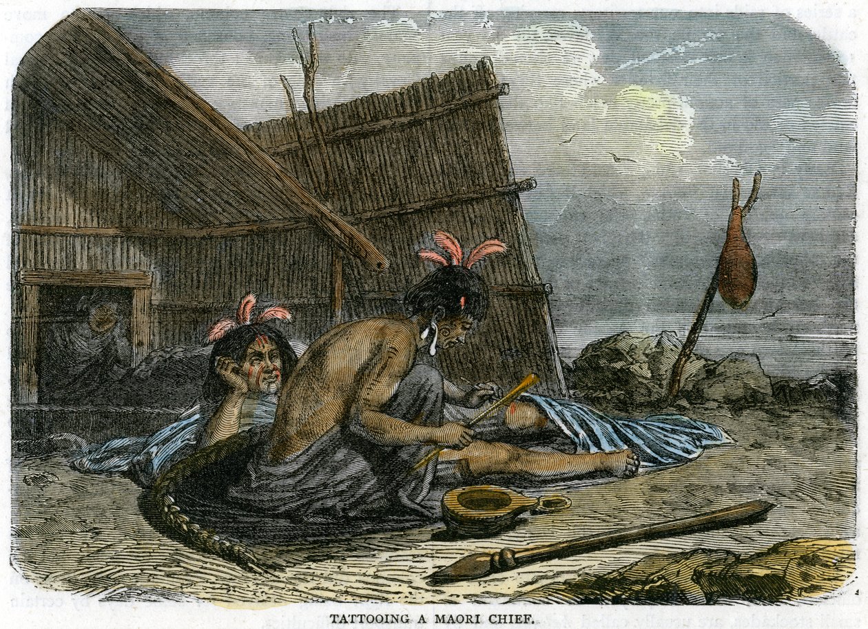 Maoripäällikön tatuointi, Uusi-Seelanti, v. 1875 tekijältä Unbekannt