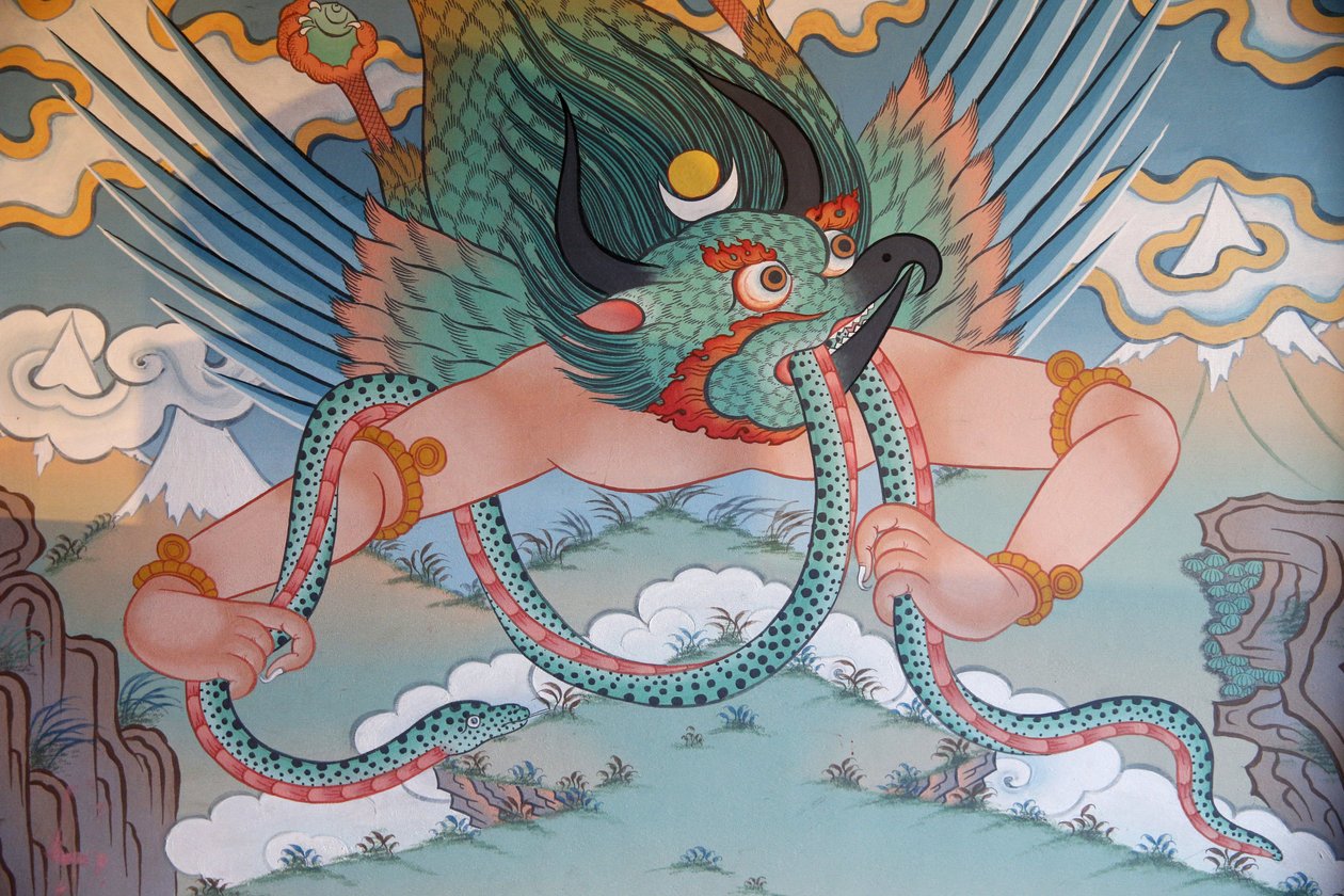 Tuhansien buddhan temppeli Dashang Kagyu Ling -seurakunta maalaus Garuda, La Boulaye, Ranska tekijältä Unbekannt