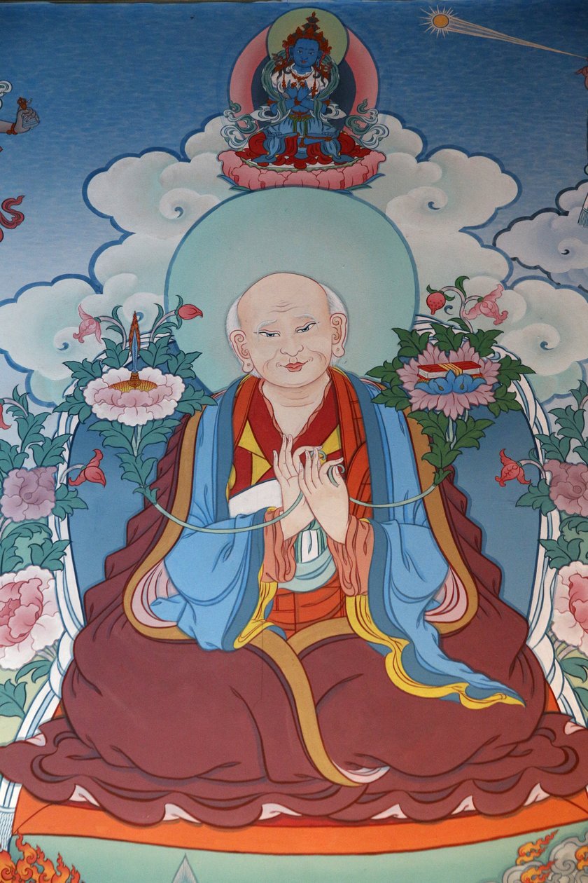 Tuhannen buddhan temppeli Dashang Kagyu Ling -seura Maalausmunkki rukoilemassa, La Boulaye, Ranska tekijältä Unbekannt