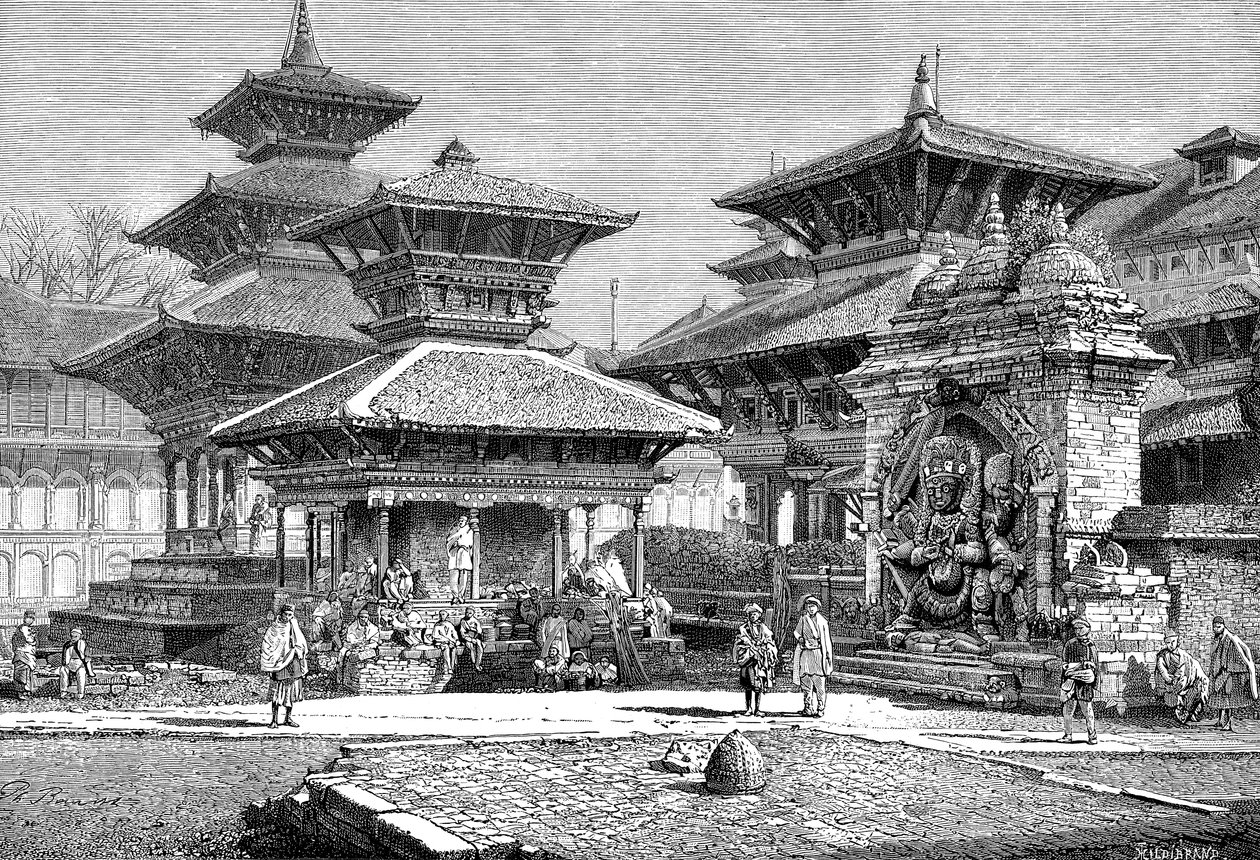 Kuninkaallista palatsia päin olevat temppelit, Kathmandu, Nepal, 1895 tekijältä Unbekannt