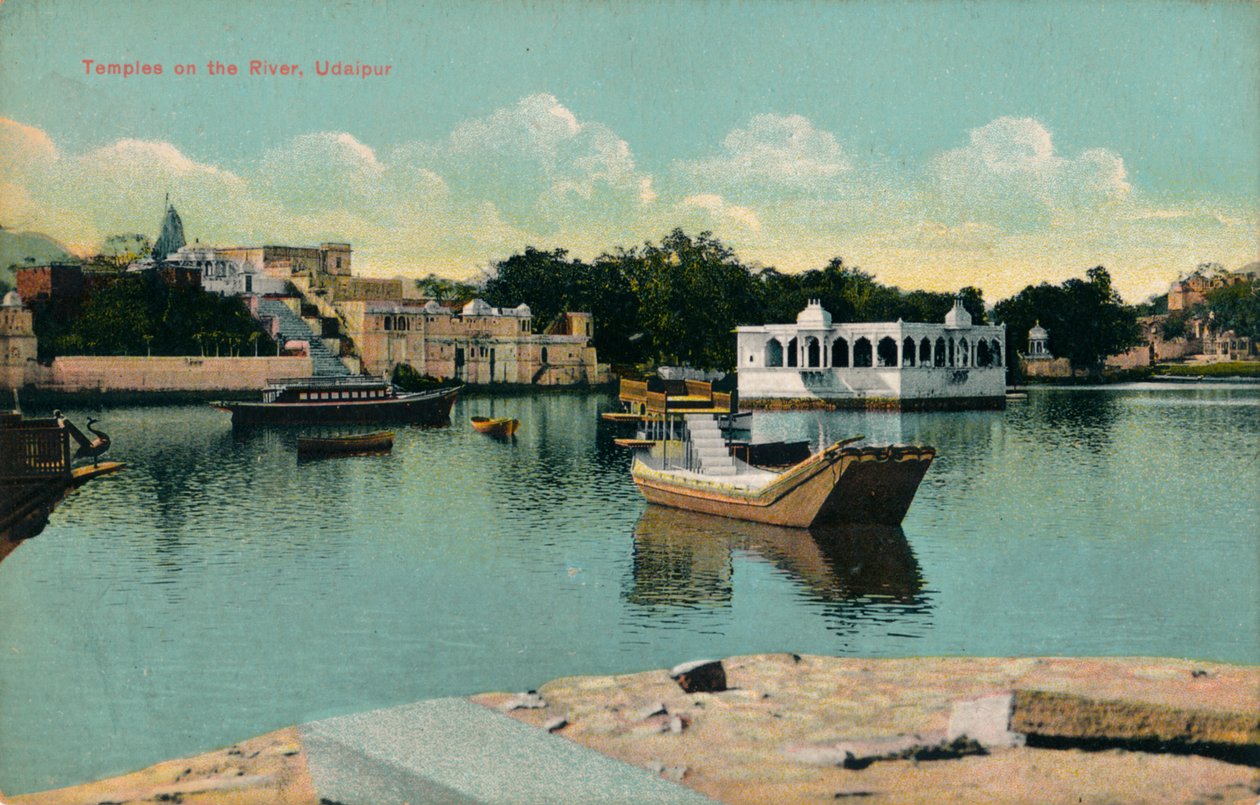 Temppeleitä joella, Udaipur, 1900 tekijältä Unbekannt