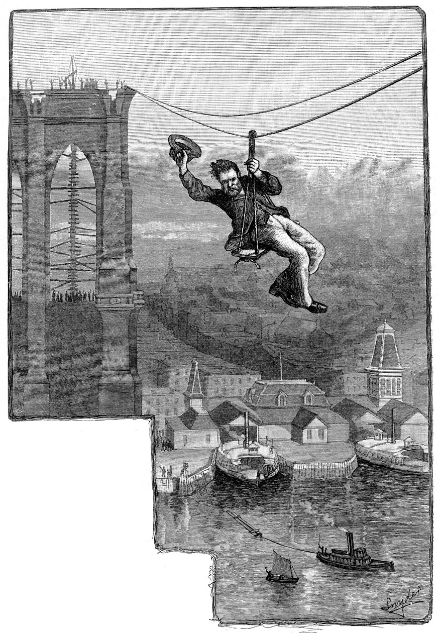 Kaapeleiden testaus Brooklyn Bridgellä, c1900 tekijältä Unbekannt