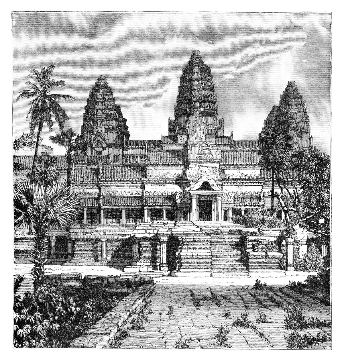 Temppelin pääjulkisivu Angkor-Watissa Kambodžassa, 1895 tekijältä Unbekannt