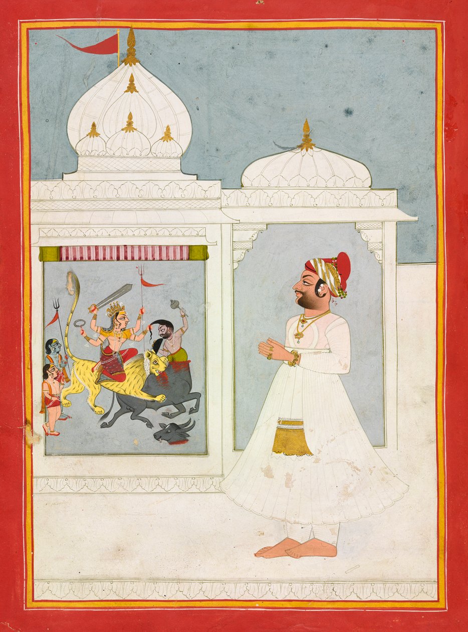 Thakur Ajit Singh palvoo jumalatarta, päivätty 1817. tekijältä Unbekannt
