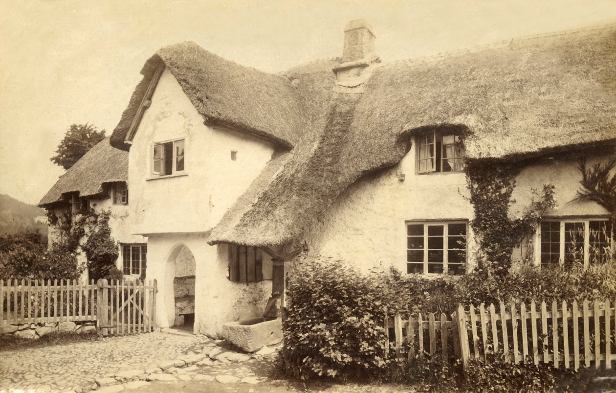 Olkikattoinen mökki, Lustleigh, Devon. tekijältä Unbekannt