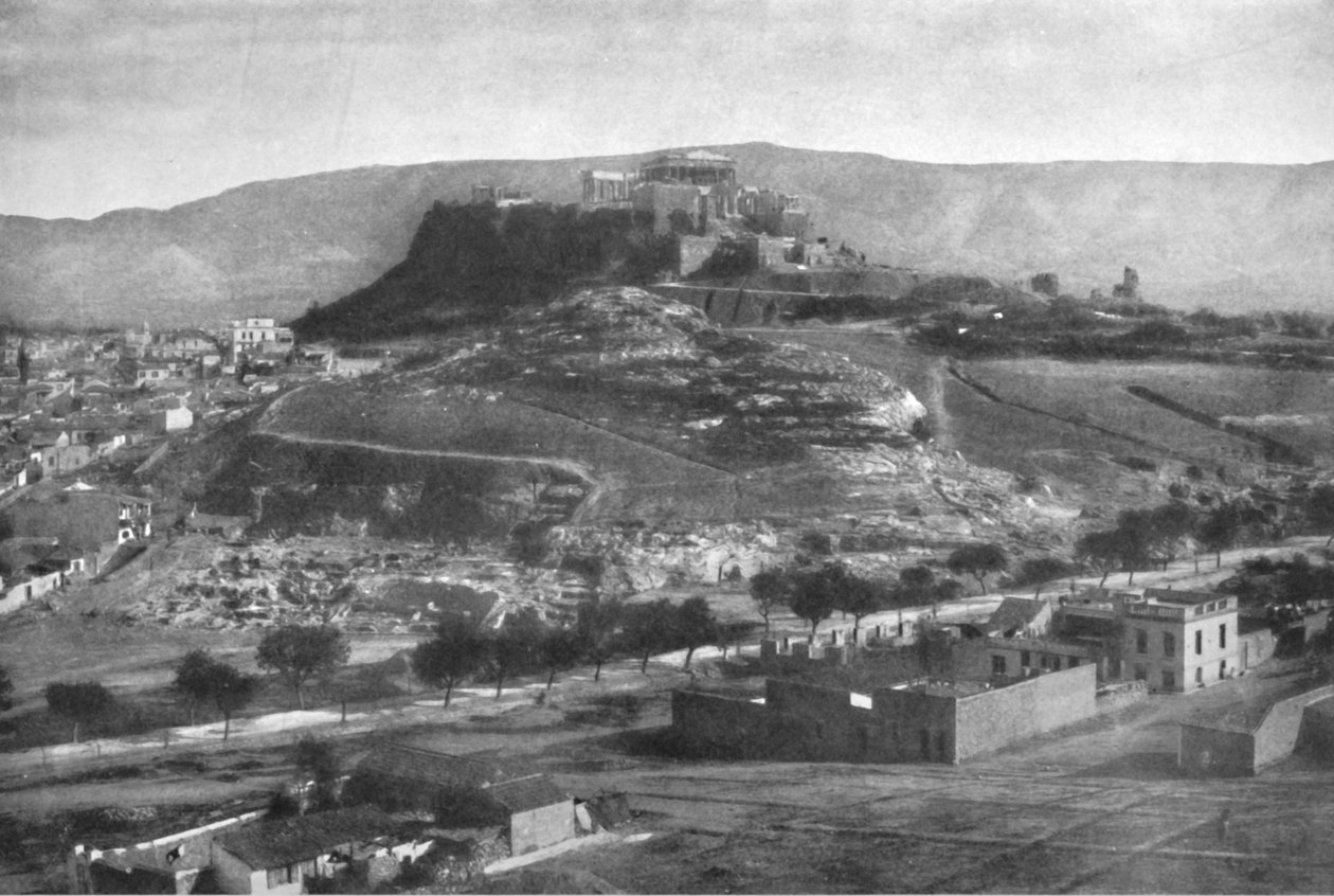Akropolis, josta on näkymät Aeropagusille ja Hymettus-vuorelle, lännestä, 1913 tekijältä Unbekannt