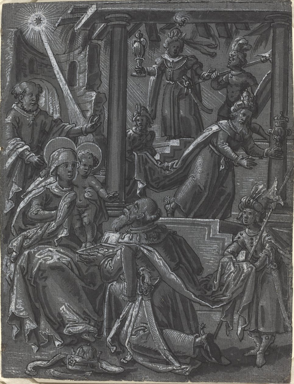 Kuninkaiden palvonta [recto], n. 1600. tekijältä Unbekannt