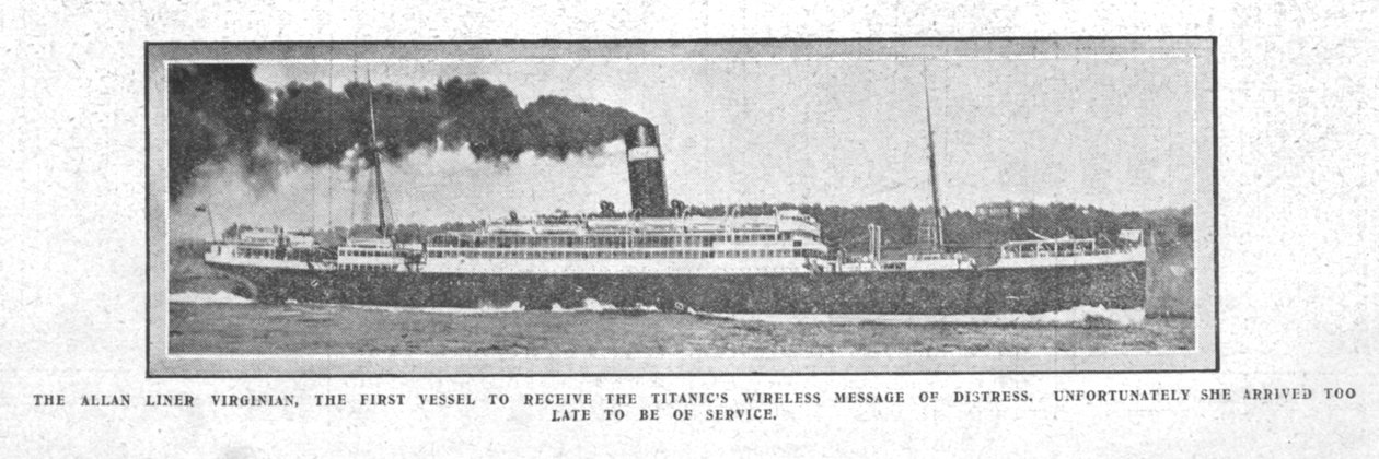 Allan Liner Virginian, ensimmäinen alus, joka vastaanotti langattoman viestin..., 20. huhtikuuta 1912. tekijältä Unbekannt