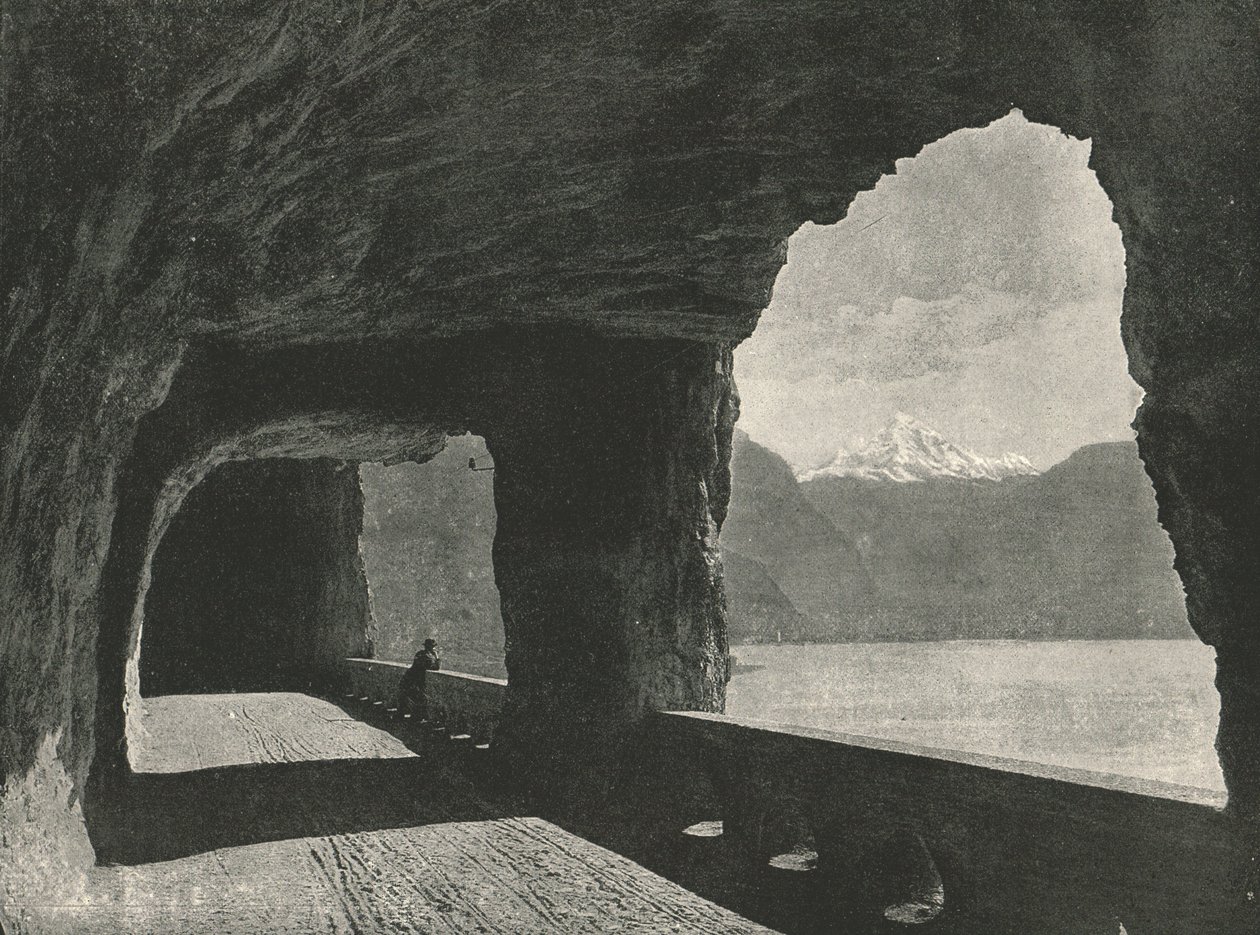 Axenstrasse, lähellä Fluelenia, Sveitsi, 1895. tekijältä Unbekannt