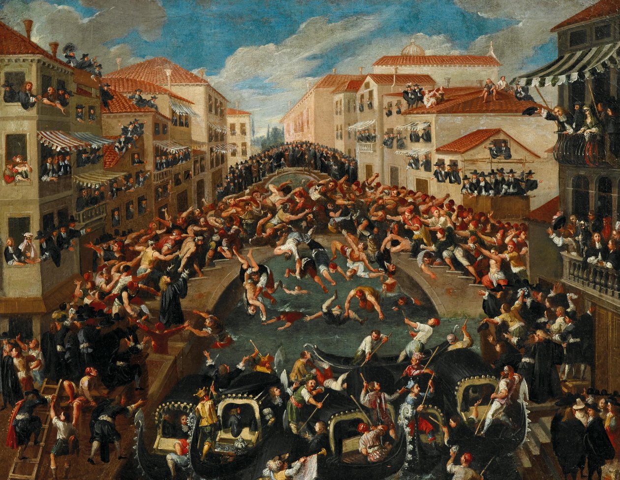 Battaglia dei Pugni San Barnaban sillalla, Venetsia, 1700-luku. tekijältä Unbekannt