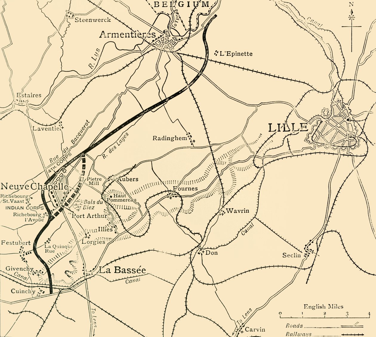 Neuve Chapellen taistelukenttä, ensimmäinen maailmansota, 1915, n. 1920. tekijältä Unbekannt