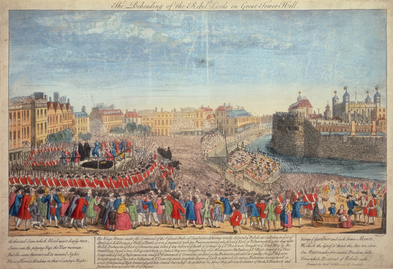 Kapinallisherrojen mestaus Great Tower Hillillä, n. 1746 tekijältä Unbekannt