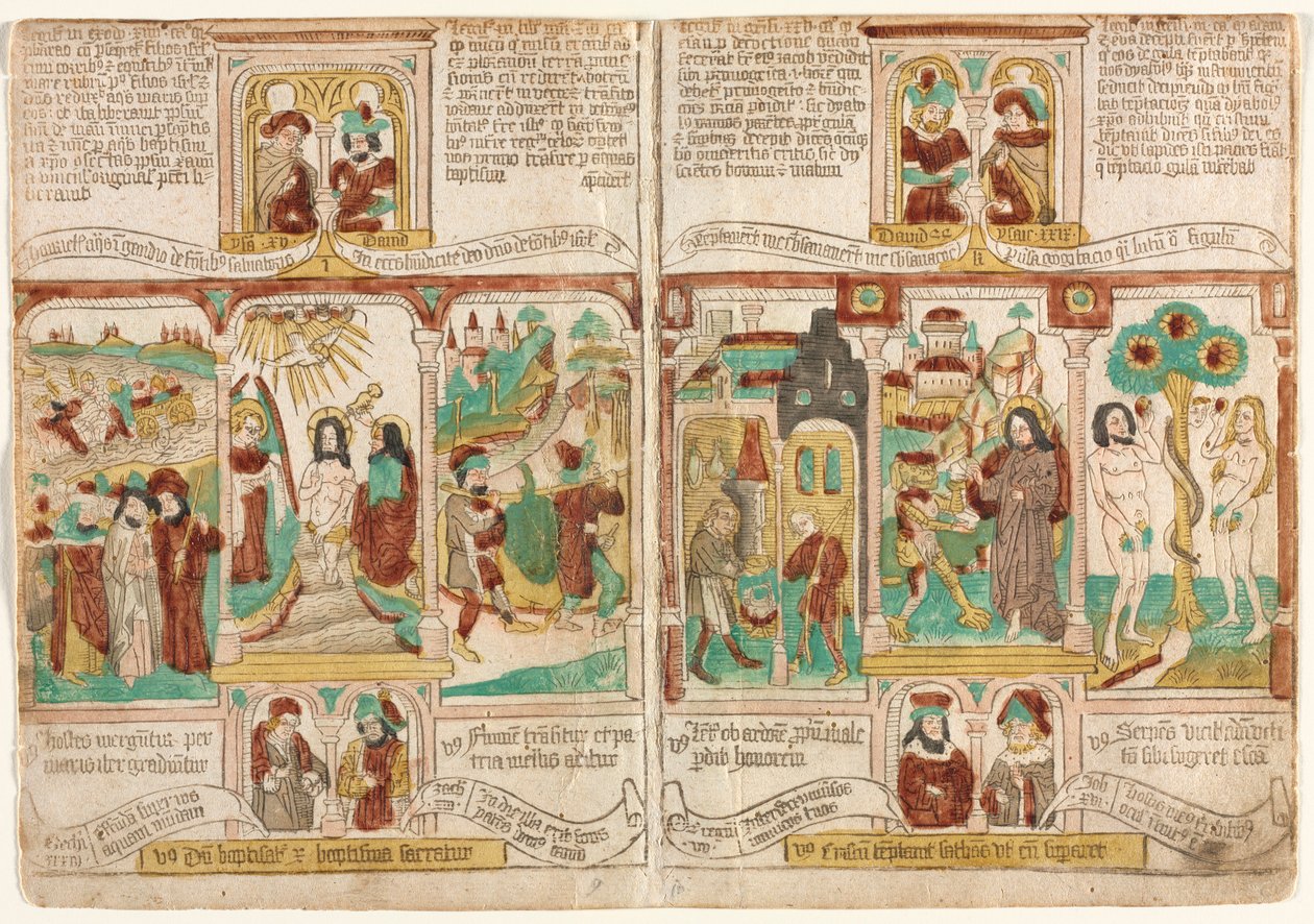 Köyhien raamattu Biblia Pauperum, Punaiseen mereen hukkuneiden faaraoiden armeija..., 1450-1465. tekijältä Unbekannt