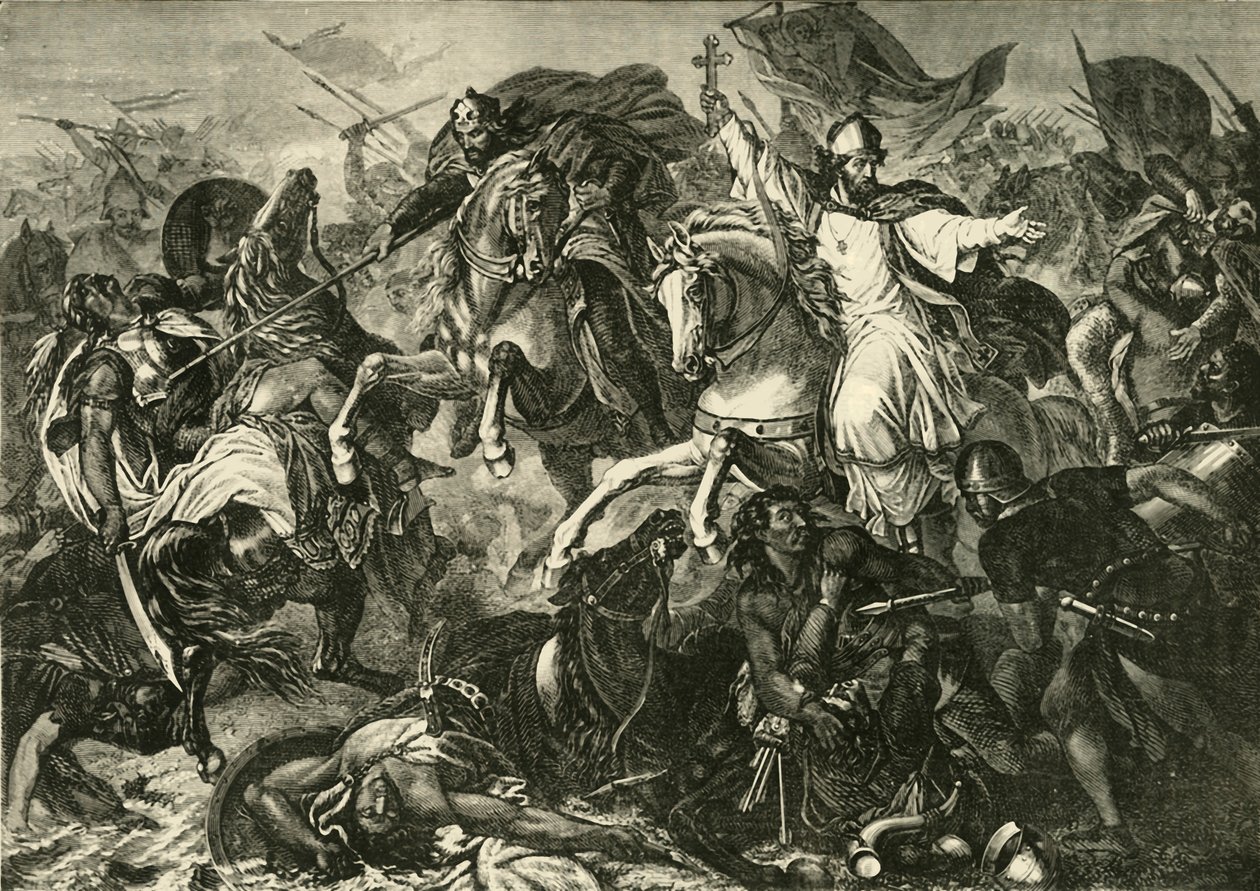 Ratisbonin piispa Augsburgin taistelussa, Lechfeldin taistelu 955, 1890. tekijältä Unbekannt