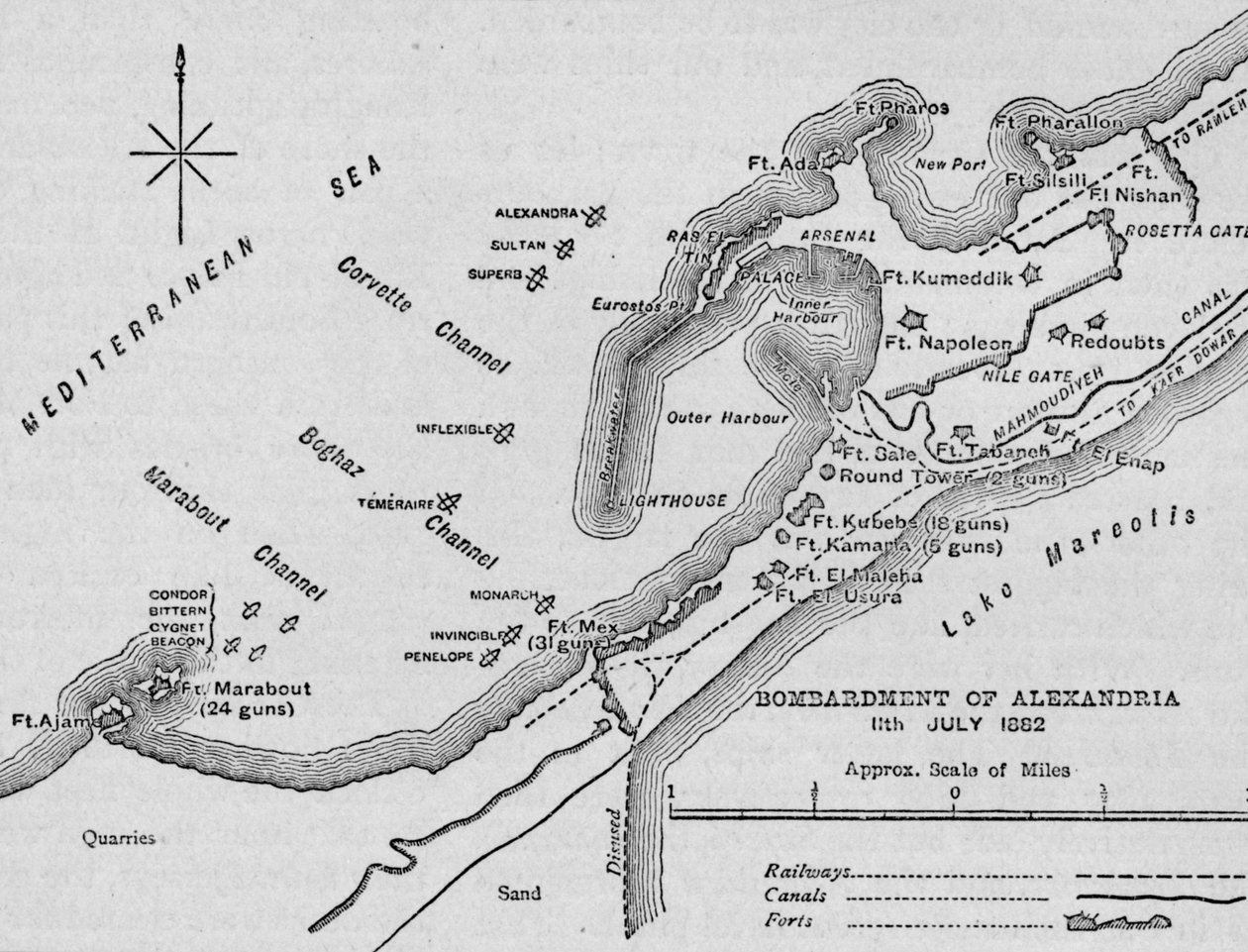 Aleksandrian pommitukset: Luonnoskartta, 1902 tekijältä Unbekannt