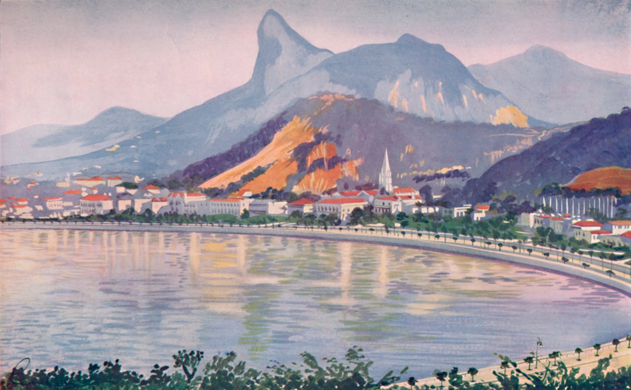 Rios Bay-side Avenuen Botafogo-osio, josta Corcovado-vuori näkee, 1914 tekijältä Unbekannt