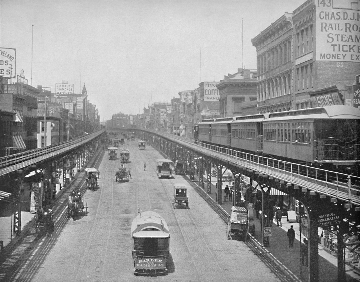 Bowery, katsot pohjoiseen, New York, 1897. tekijältä Unbekannt