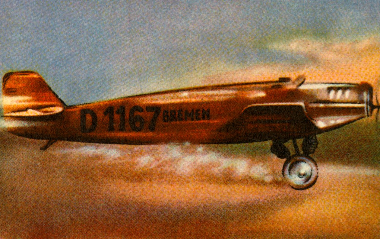 Bremen Junkers W 33 lähtee Baldonnel Aerodromesta Irlannista 12. huhtikuuta 1928 1932. tekijältä Unbekannt