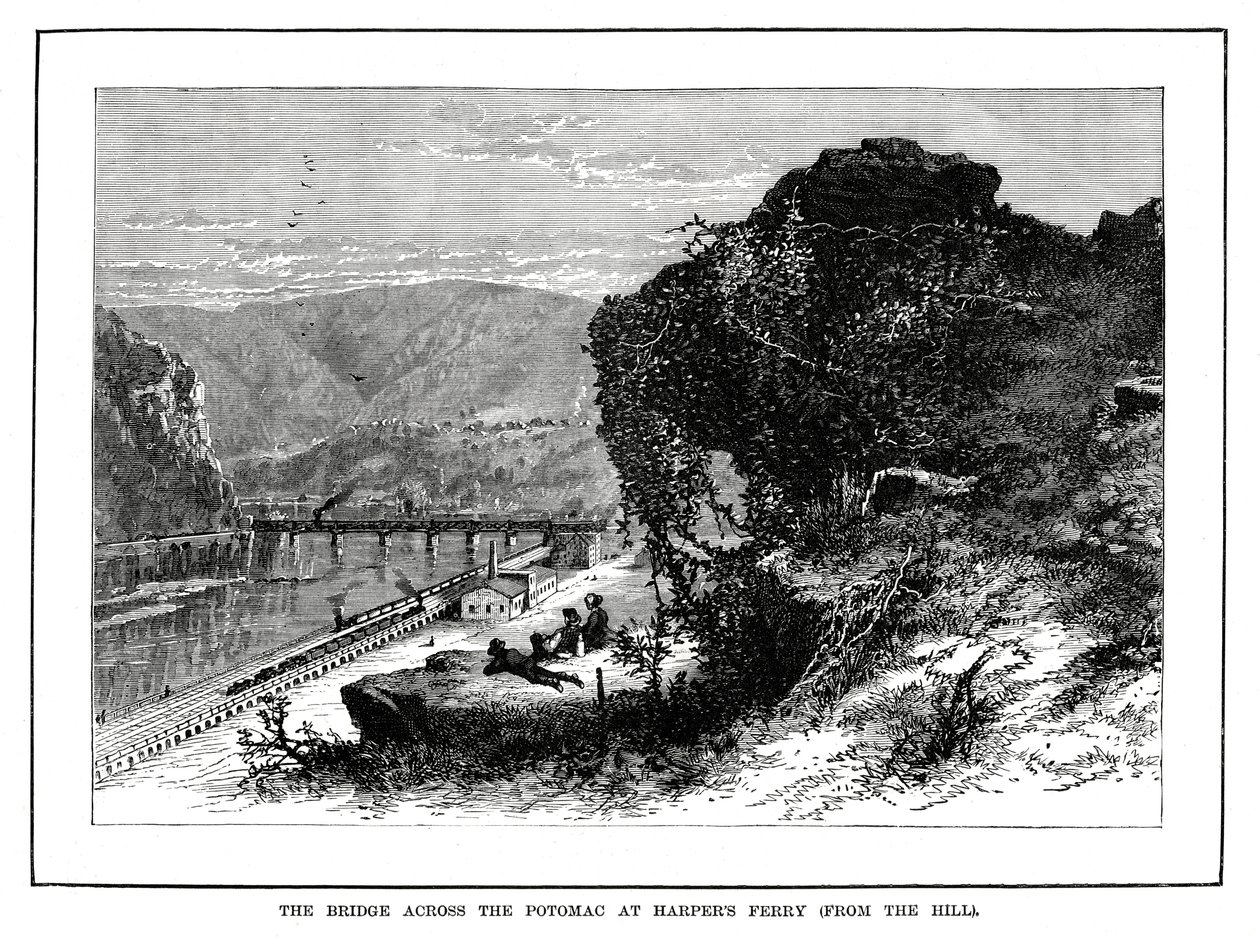 Potomacin ylittävä silta Harpers Ferryssä, Länsi-Virginia, USA, 1877 tekijältä Unbekannt