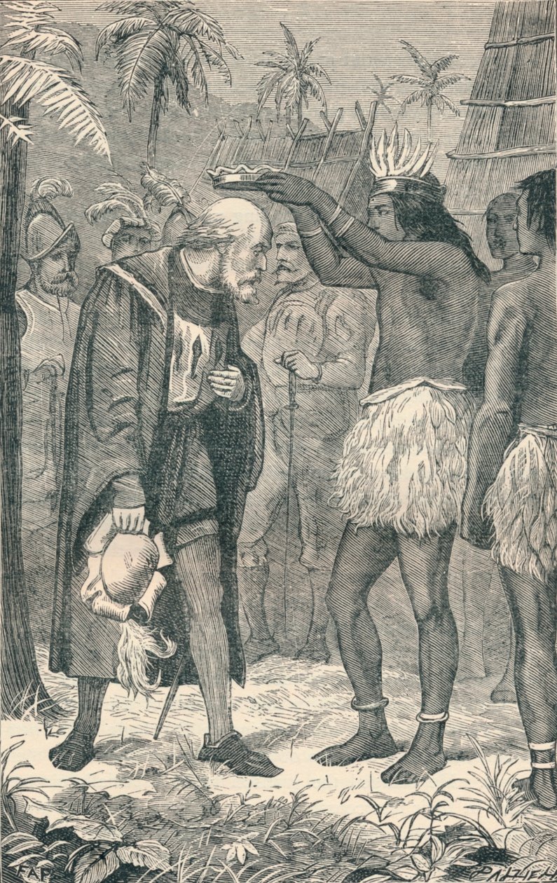 Cacique asettamassa kruunun Kolumbuksen päähän, 1904 tekijältä Unbekannt