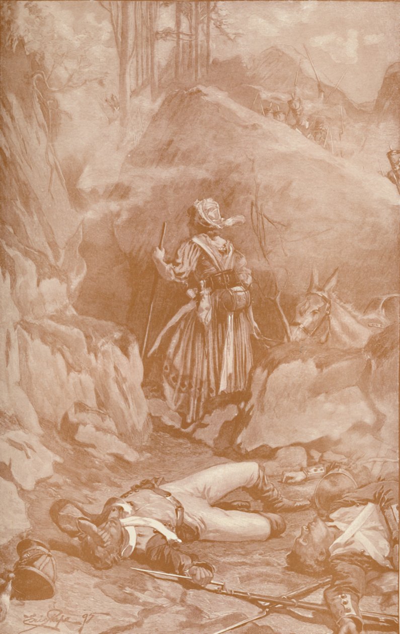 26. rykmentin Cantinière kiipeämässä kallioille Busacossa, 1810, 1896. tekijältä Unbekannt