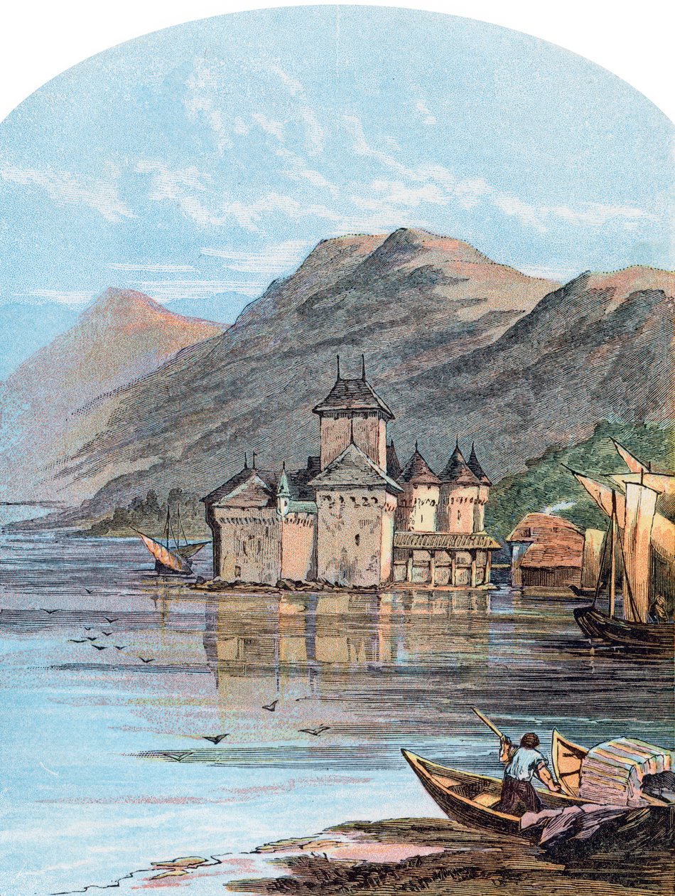 Chillonin linna, Genevejärvi, Sveitsi, 1864 tekijältä Unbekannt
