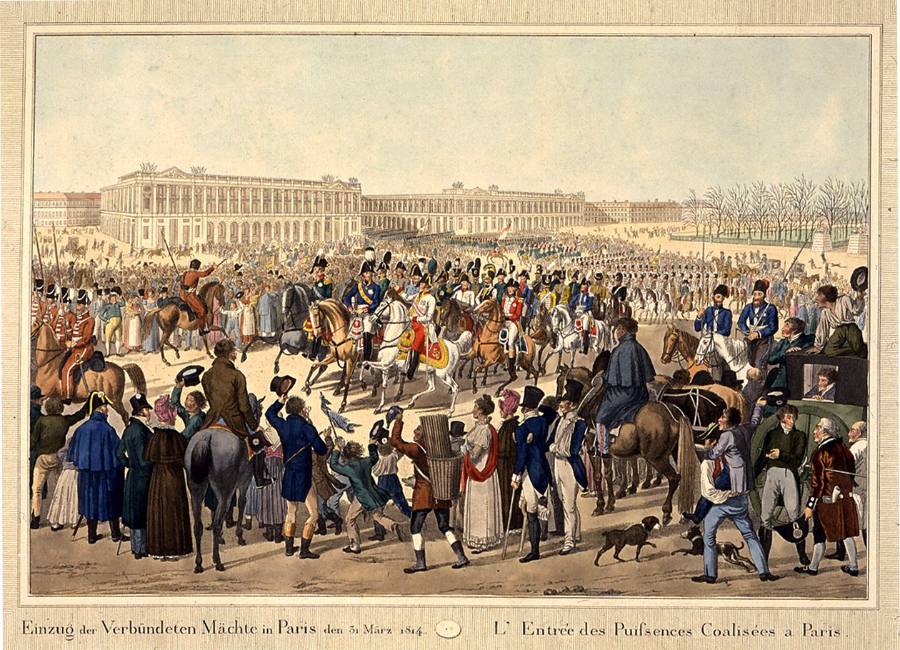 Koalition armeija saapuu Pariisiin 31. maaliskuuta 1814, 1800-luvun alussa. tekijältä Unbekannt