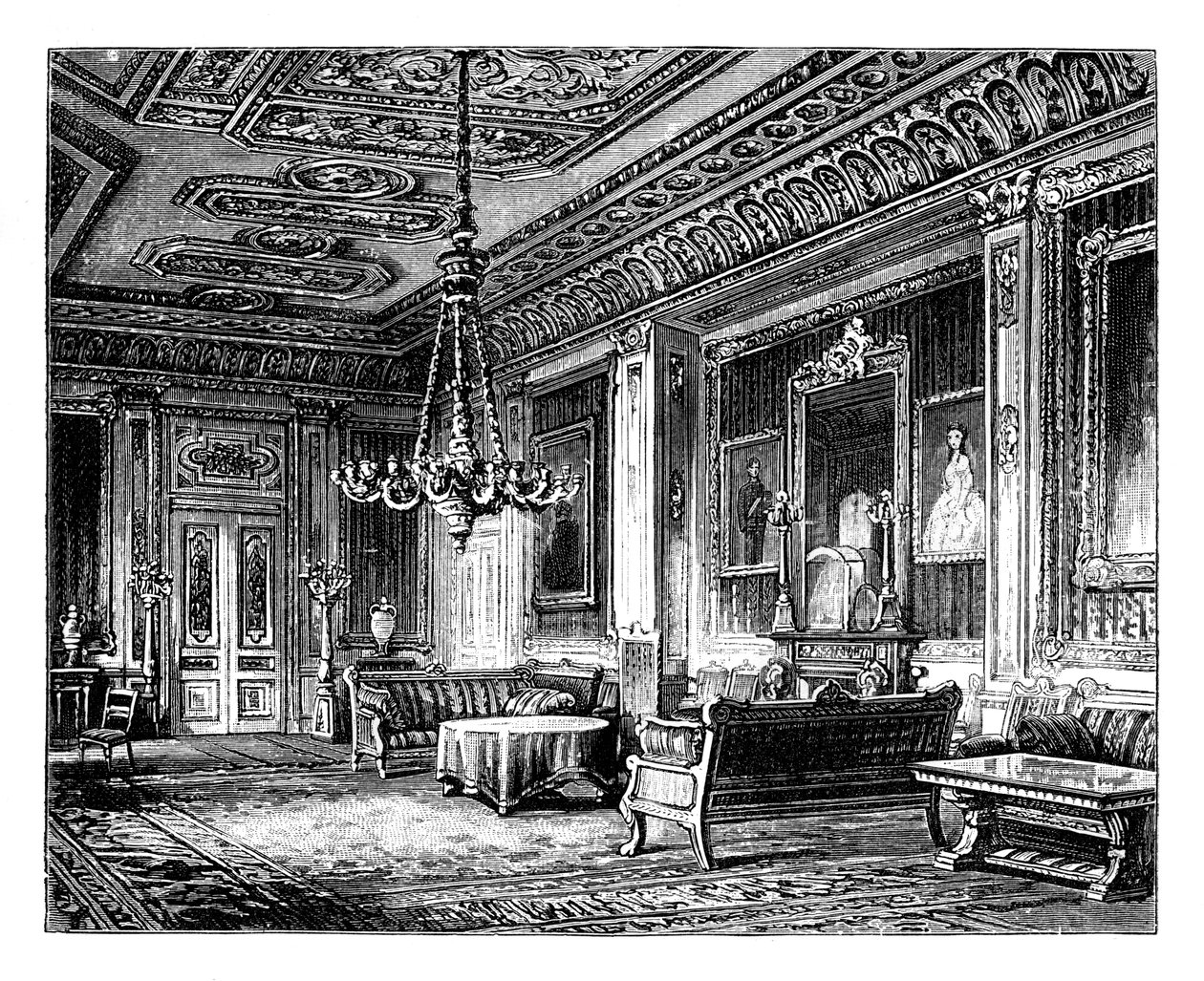 The Crimson Drawing Room, Windsorin linna, vuodelta 1888 tekijältä Unbekannt