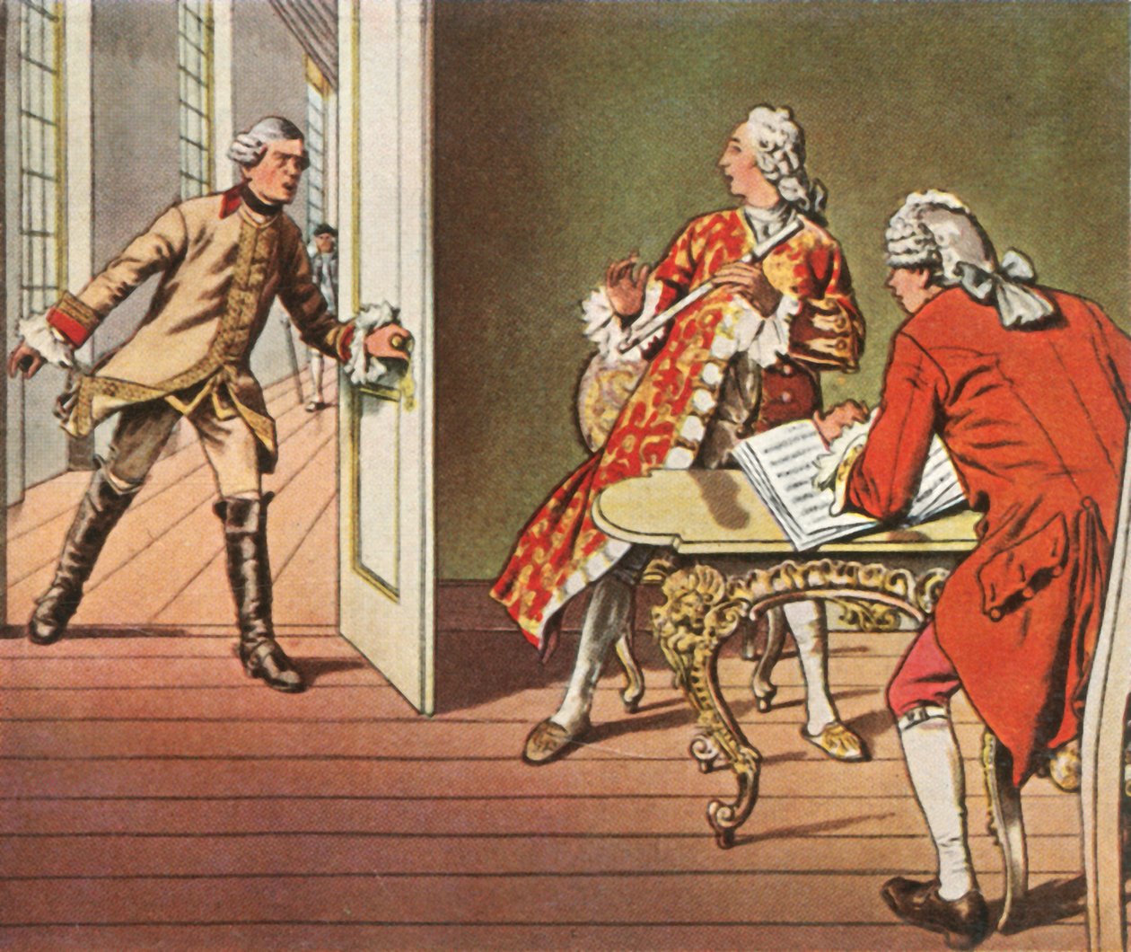 Kruununprinssi ja hänen musiikinopettajansa keskeytetään huilutunnin aikana, 1729, 1936. tekijältä Unbekannt