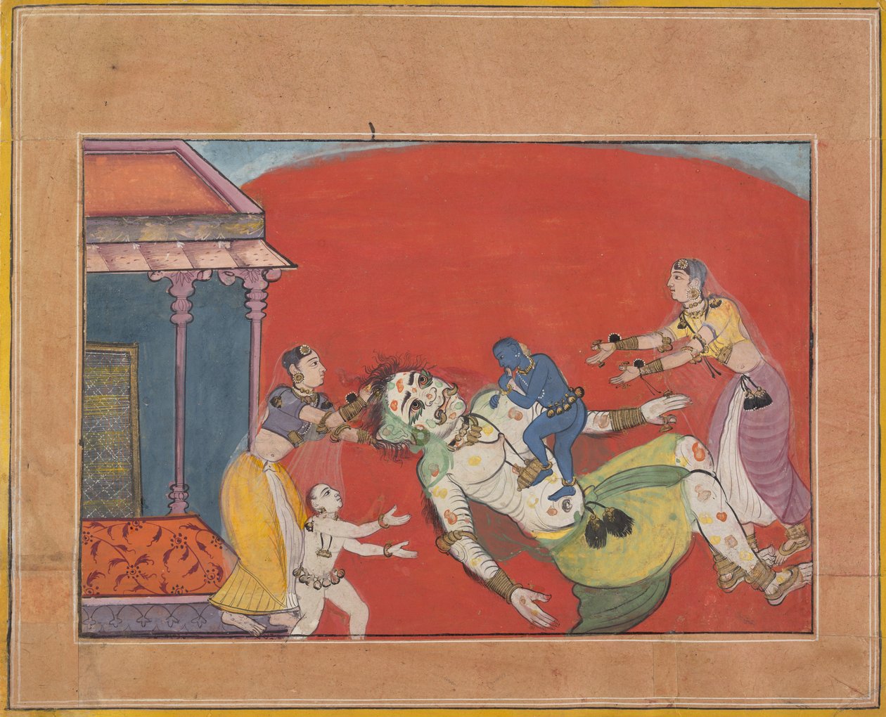 Demoness Putanan kuolema: Folio Bhagavata Purana -sarjasta, n. 1610. tekijältä Unbekannt