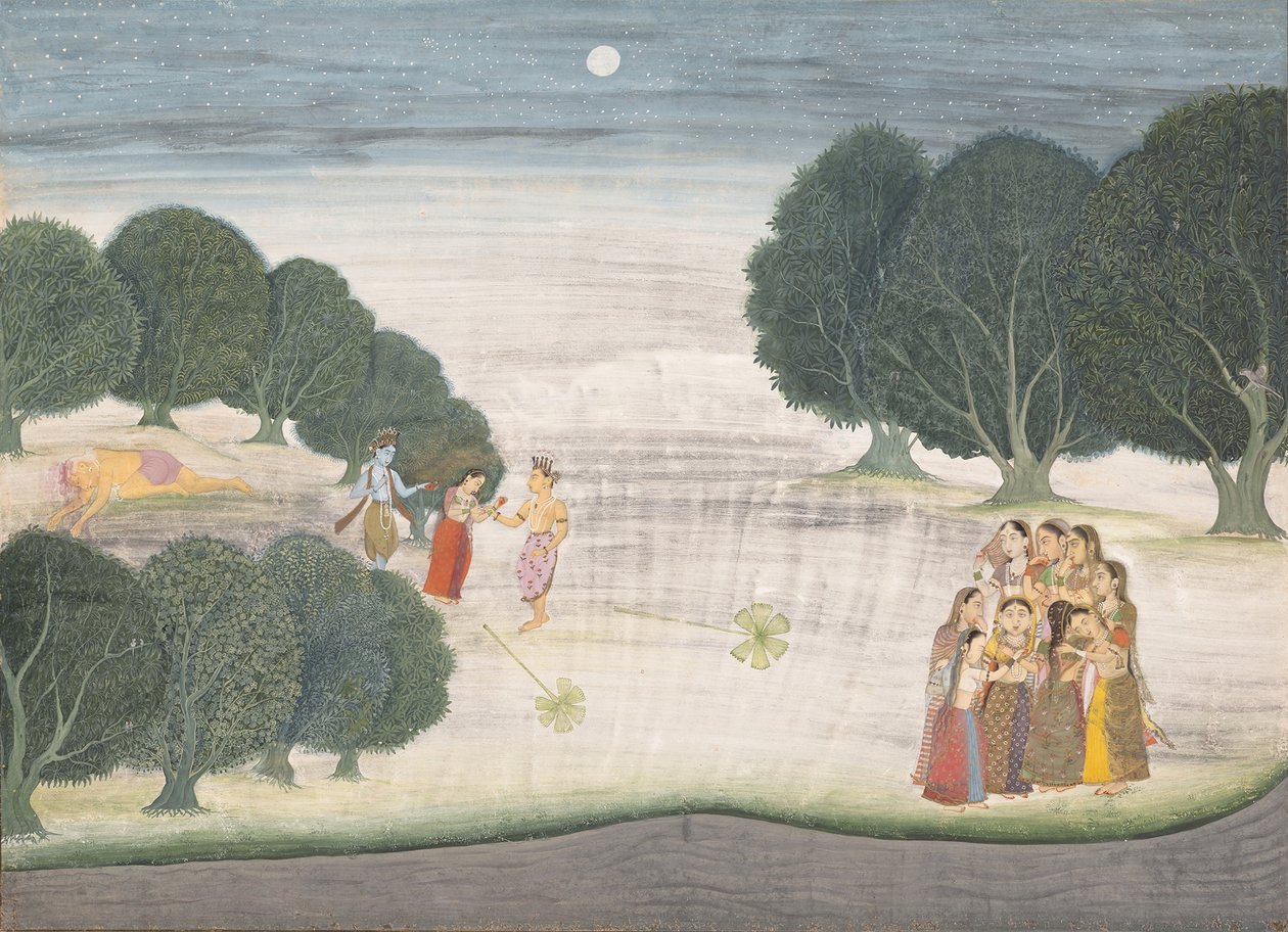 The Death of the Giant Shankachura: Sivu hajallaan olevasta Bhagavata Puranasta...1680-90. tekijältä Unbekannt