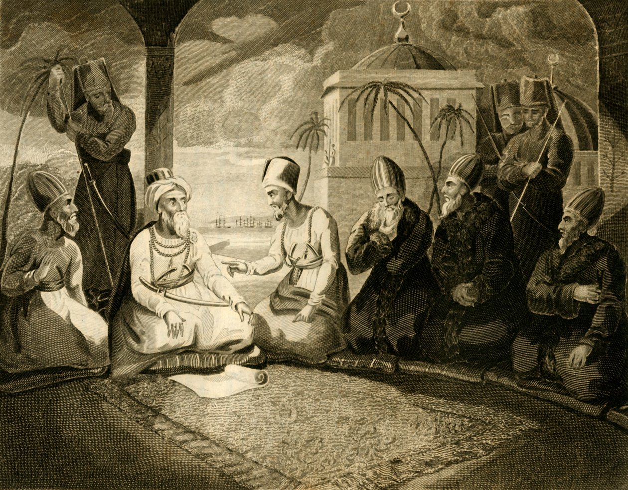 Algerialainen Dey neuvotteli neuvostollaan Englannin laivaston saapumisesta vuonna 1816. tekijältä Unbekannt