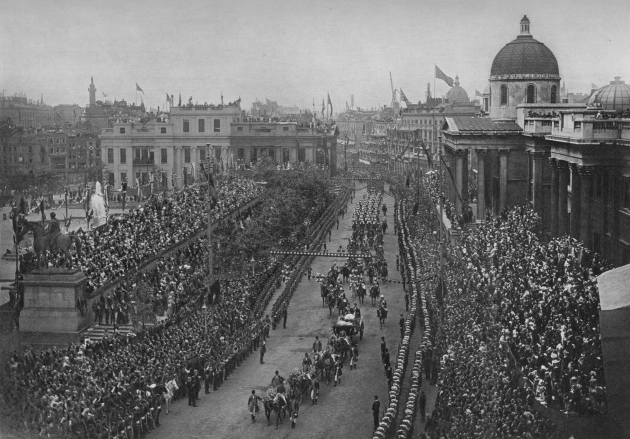 Timanttijuhlapäivä: Kuningatar Victorian vaunu ohittaa National Galleryn Lontoossa, 1897 1906 tekijältä Unbekannt