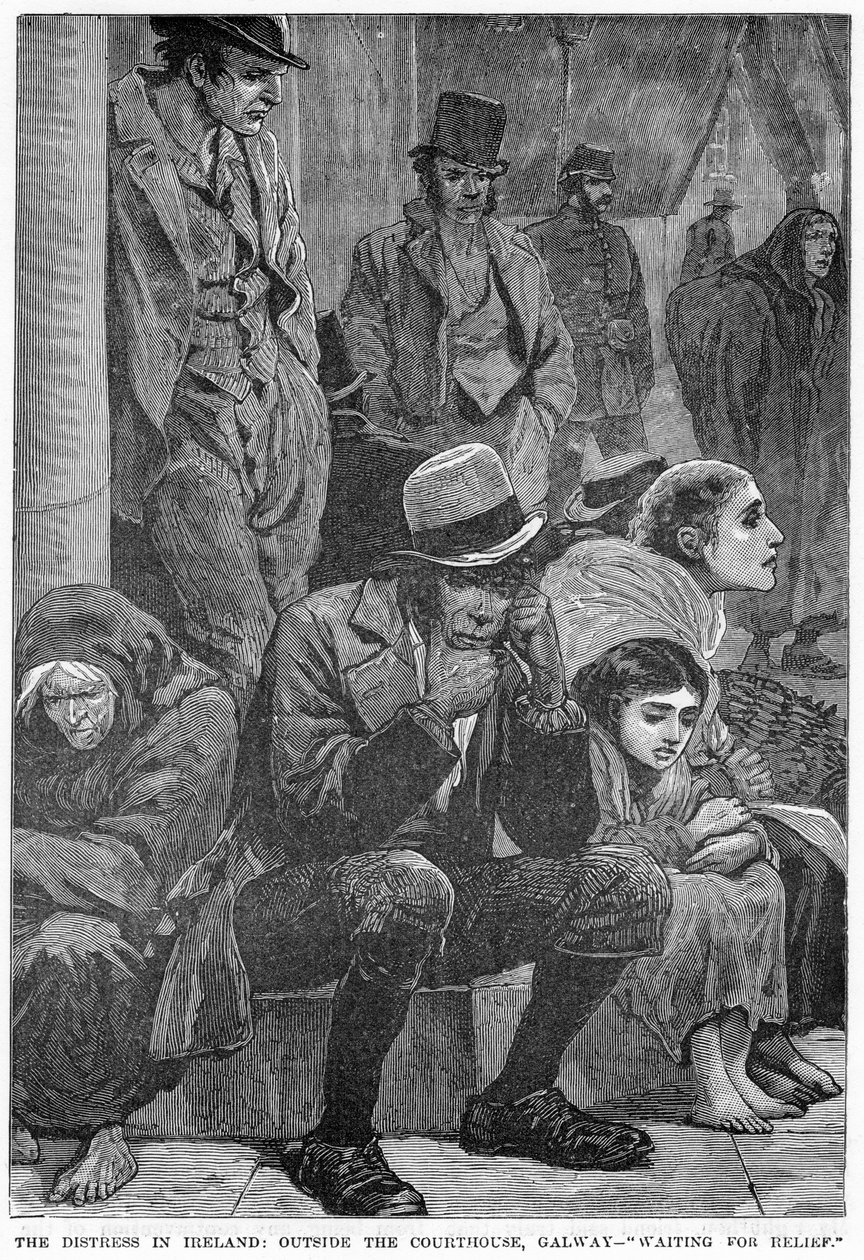 Ahdistus Irlannissa: Oikeustalon ulkopuolella, Galway - Odotan apua, 1800-luku tekijältä Unbekannt
