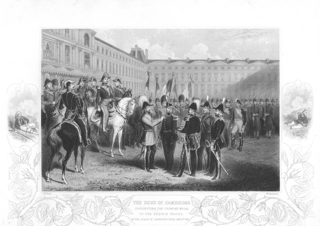Cambridgen herttua luovuttamassa Krimin mitalin ranskalaisille sotilaille, 1856 tekijältä Unbekannt
