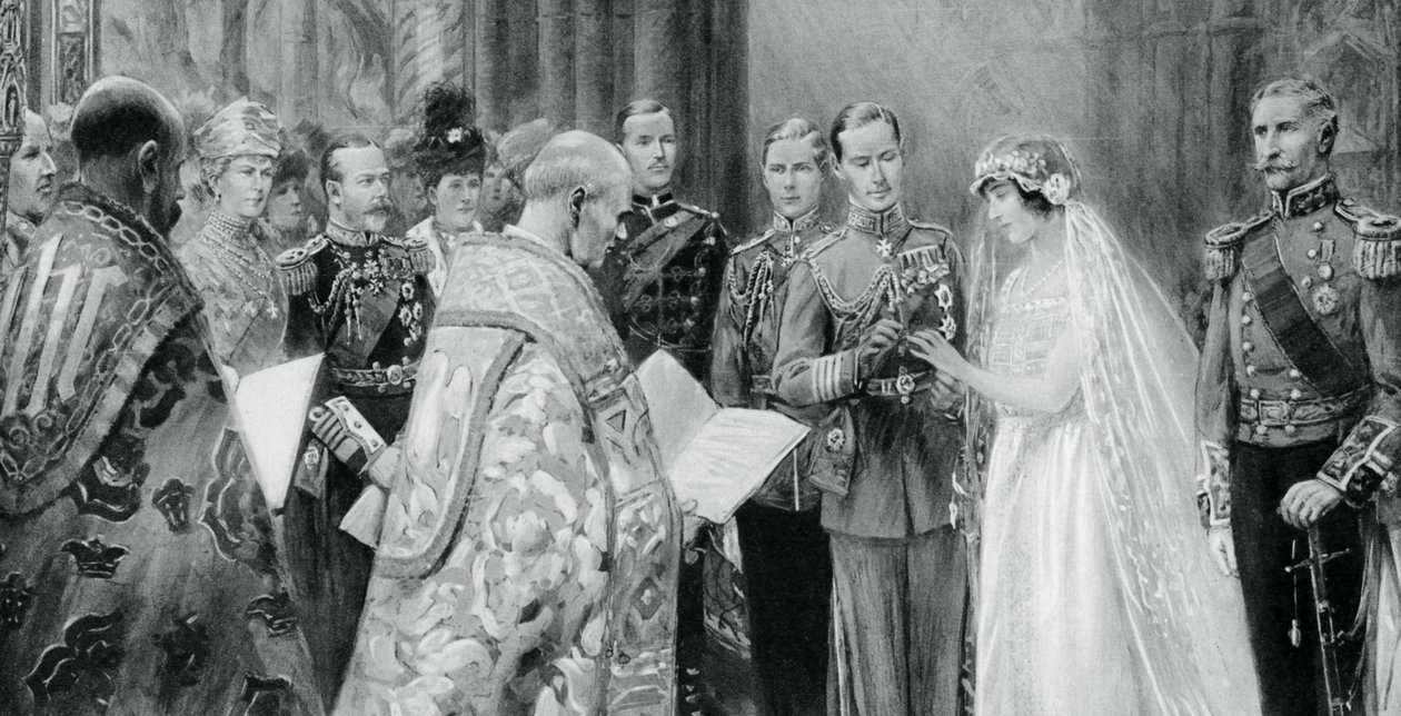Yorkin herttua asetti sormuksen Lady Elizabeth Bowes-Lyonsin sormeen, 26. huhtikuuta 1923, 1937 tekijältä Unbekannt