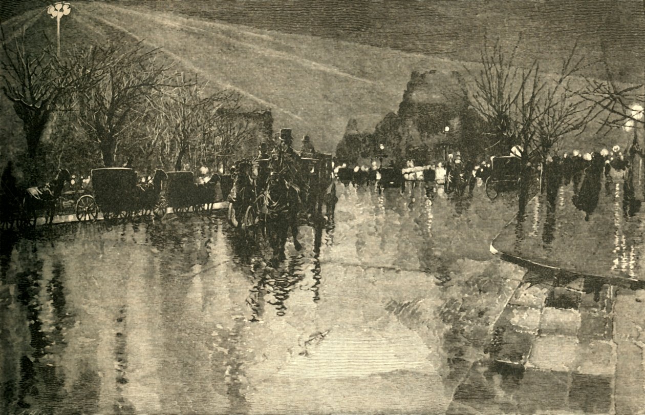 Sähkövalo Madison Squarella, New Yorkissa, pilvisenä iltana, 1882. tekijältä Unbekannt
