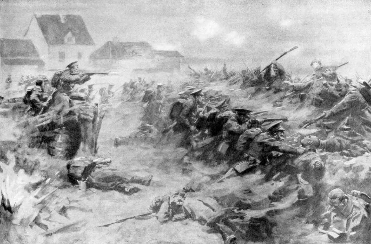 Englantilaiset ajoivat takaisin saksalaiset Ypresin rintamalla, Belgiassa, 11. marraskuuta 1914, 1926 tekijältä Unbekannt
